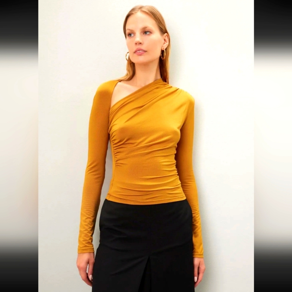 LaPointe Pumpkin Long Sleeve Asymmetrical Blouse Top Size 8